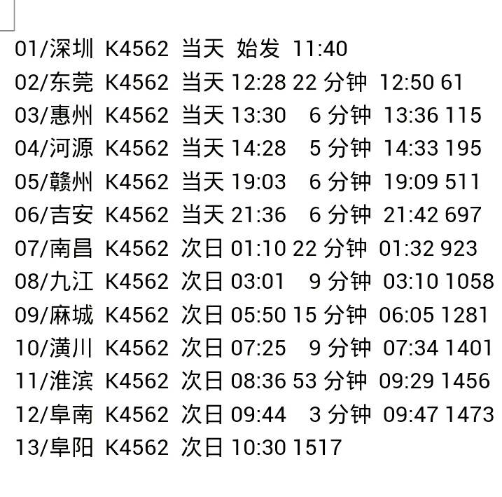 K636次列车时刻表详解更新通知